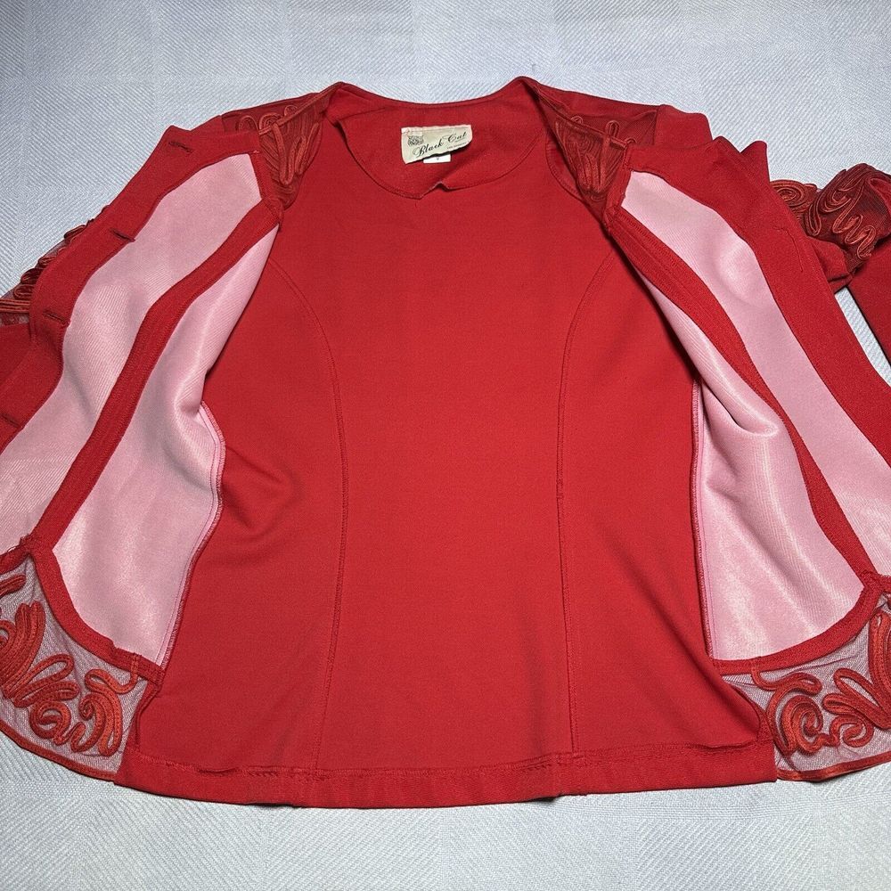 Vintage 1980s Black Cat Fashion Red Mesh Accent Blazer Top Women's Size Medium - Picture 7 of 15